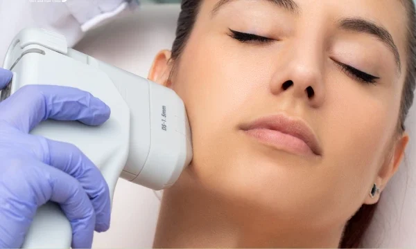 A women taking HIFU facial treatment