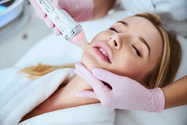 A women undertaking microneedling radiofrequency treatment