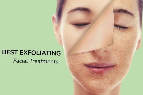 A women's face revealing fresh skin after facial exfoliation treatment