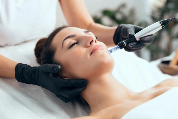 A dermatologist performing microneedling treatment