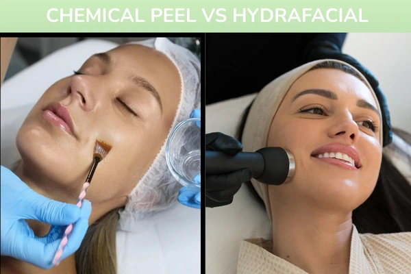 An image differentiating chemical peel and hydrafacial treatment