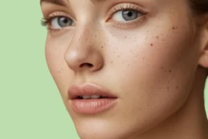 A young women with black spots on face