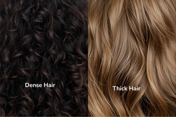 An image differentiating dense hair and thick hair