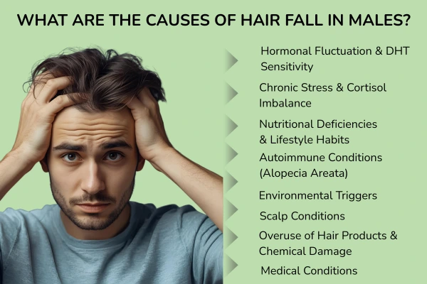 What are the causes of hair fall in males