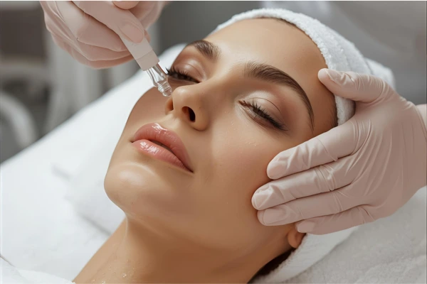 A young women taking hydrafacial treatment