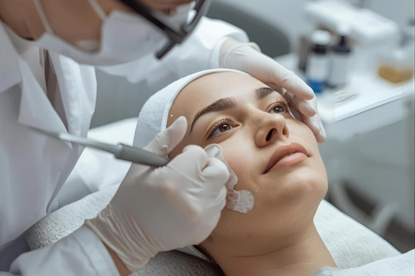 A women taking chemical peel treatment