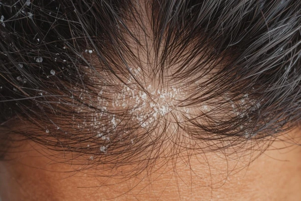 A women with dandruff in the scalp