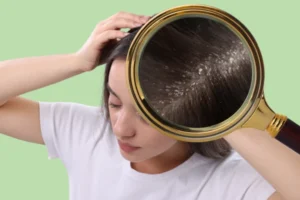 A women with a dandruff on scalp