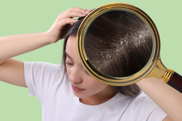 A women with a dandruff on scalp