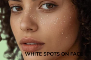 a women with white spots on face