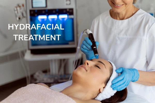 A women undergoing hydrafacial treatment