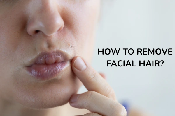 a women pointing her facial hair