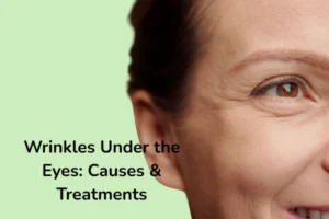 A middle aged women with wrinkles under the eyes